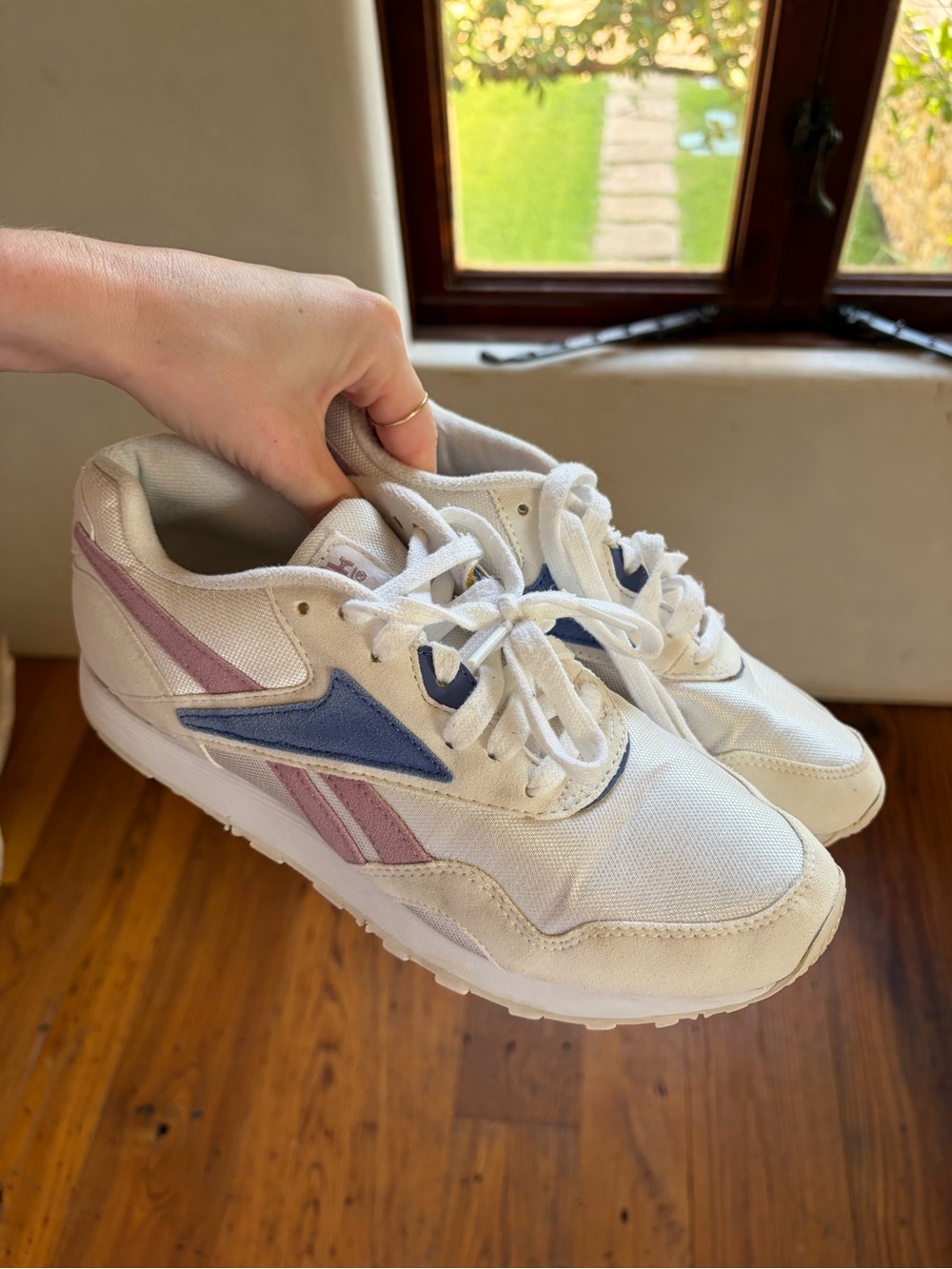 Woman White Sneakers with Blue and Lavender Accents